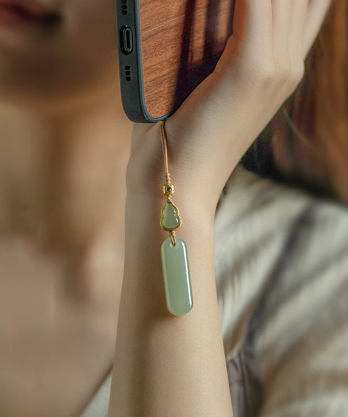 Inlaid Overgild Jade Elegant Green Keychains Zircon Copper FashionChic