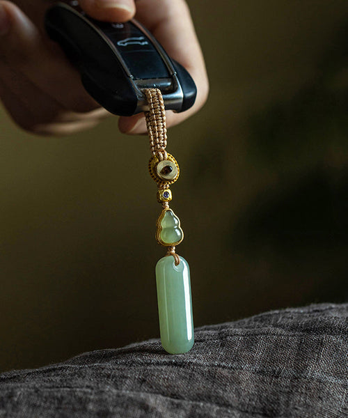 Inlaid Overgild Jade Elegant Green Keychains Zircon Copper FashionChic