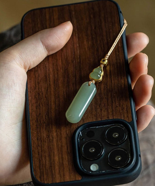 Inlaid Overgild Jade Elegant Green Keychains Zircon Copper FashionChic