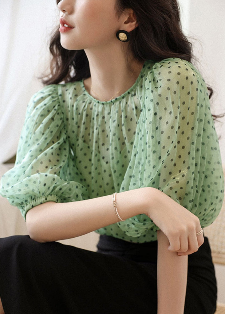 Elegant Green O Neck Print Chiffon Two Pieces Set Half Sleeve OP1025 Ada Fashion