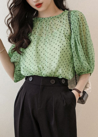 Elegant Green O Neck Print Chiffon Two Pieces Set Half Sleeve OP1025 Ada Fashion