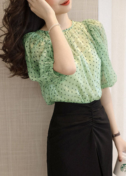 Elegant Green O Neck Print Chiffon Two Pieces Set Half Sleeve OP1025 Ada Fashion