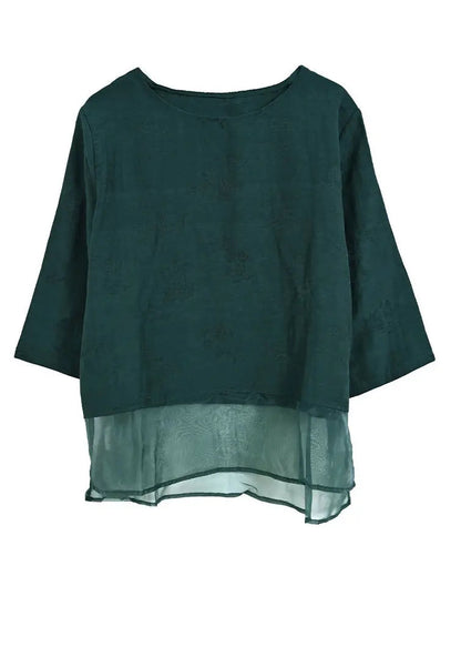 Elegant Green Oversized Patchwork Linen Two Pieces Set Spring Ada Fashion