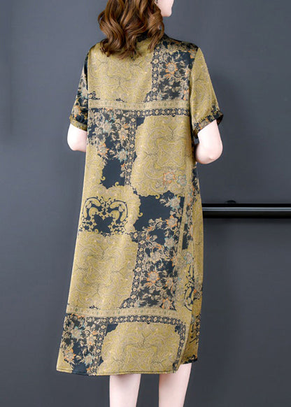 Elegant Green Peter Pan Collar Print Silk Dress Summer BB068 Hawaii-SDL240622