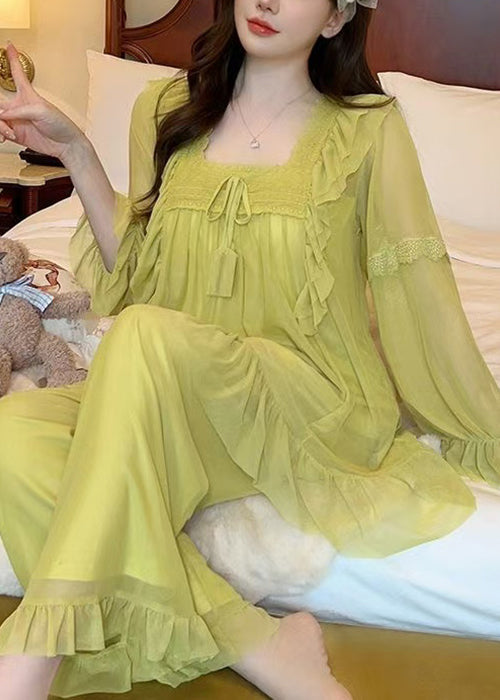 Collar Piece Pajamas Suit Square Green Up Elegant Tulle Lace Two FashionChic