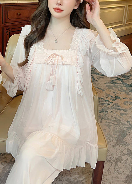 Collar Piece Pajamas Suit Square Green Up Elegant Tulle Lace Two FashionChic