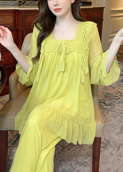 Collar Piece Pajamas Suit Square Green Up Elegant Tulle Lace Two FashionChic