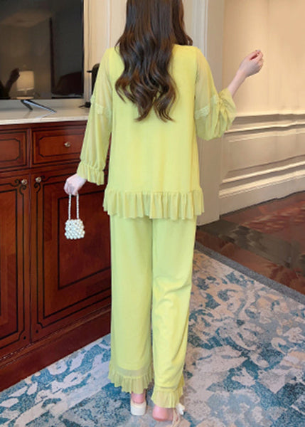 Collar Piece Pajamas Suit Square Green Up Elegant Tulle Lace Two FashionChic