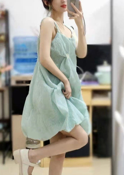 Cotton Design Green Spaghetti Original Collar Square Elegant FashionChic