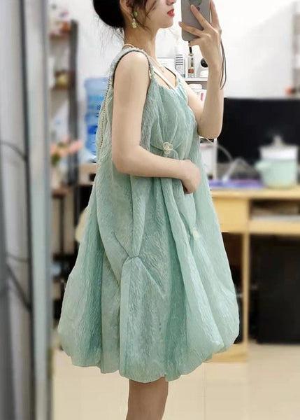 Cotton Design Green Spaghetti Original Collar Square Elegant FashionChic