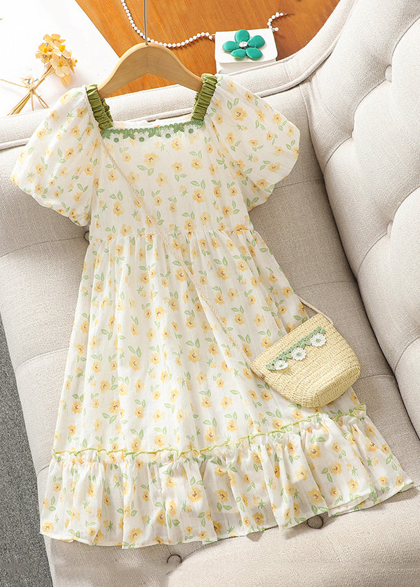 Elegant Green Square Collar Print Cotton Girls Dress Summer TT018 MM-RCTZSDGL240816