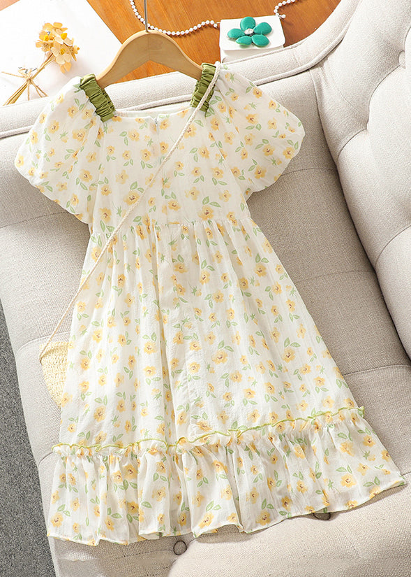 Elegant Green Square Collar Print Cotton Girls Dress Summer TT018 MM-RCTZSDGL240816