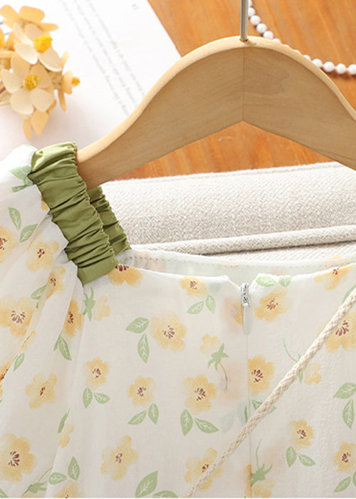 Elegant Green Square Collar Print Cotton Girls Dress Summer TT018 MM-RCTZSDGL240816