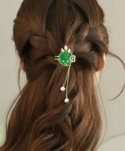 Elegant Green Sterling Silver Alloy Pearl Lotus Leaves Hairpin DF1023 Ada Fashion