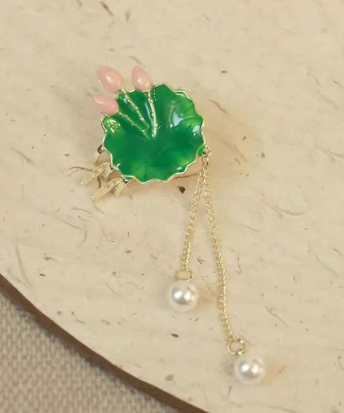 Elegant Green Sterling Silver Alloy Pearl Lotus Leaves Hairpin DF1023 Ada Fashion