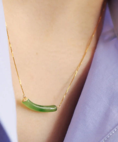 Elegant Green Sterling Silver Overgild Jade Pendant Necklace AC1025 Genistyle Shop