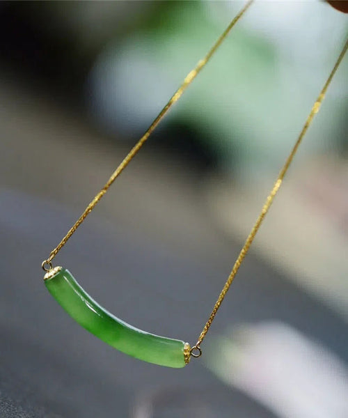 Elegant Green Sterling Silver Overgild Jade Pendant Necklace AC1025 Genistyle Shop