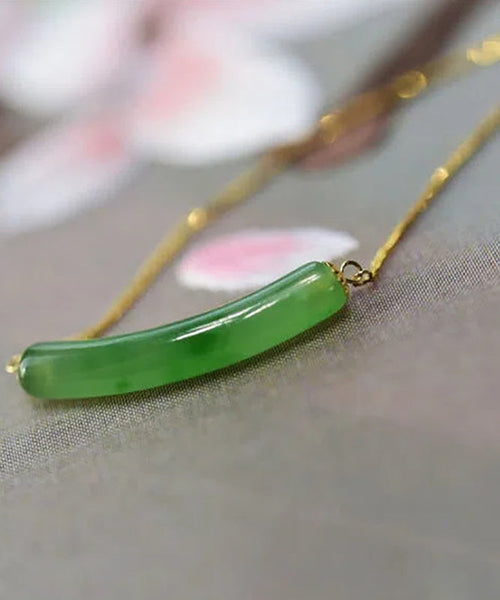 Elegant Green Sterling Silver Overgild Jade Pendant Necklace AC1025 Genistyle Shop