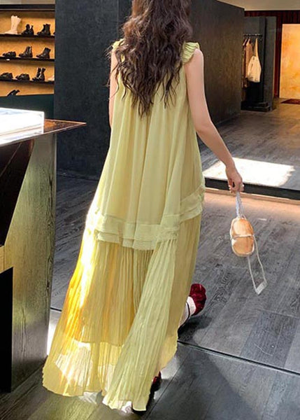 Neck Up Dress Lace Wrinkled V Green Chiffon Elegant Long FashionChic