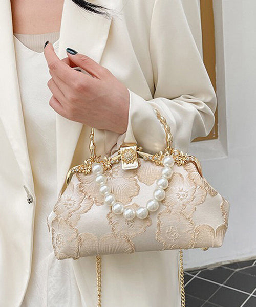 Tote Satin Zircon Pearl Handbag Elegant Khaki FashionChic