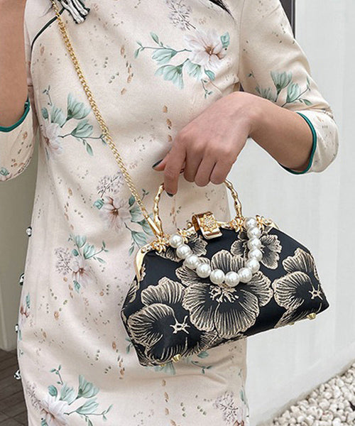 Tote Satin Zircon Pearl Handbag Elegant Khaki FashionChic