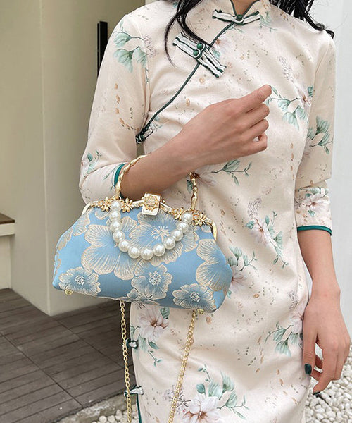 Tote Satin Zircon Pearl Handbag Elegant Khaki FashionChic