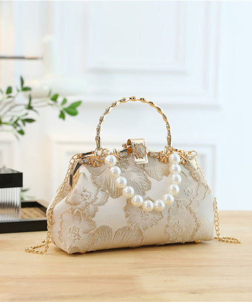 Tote Satin Zircon Pearl Handbag Elegant Khaki FashionChic