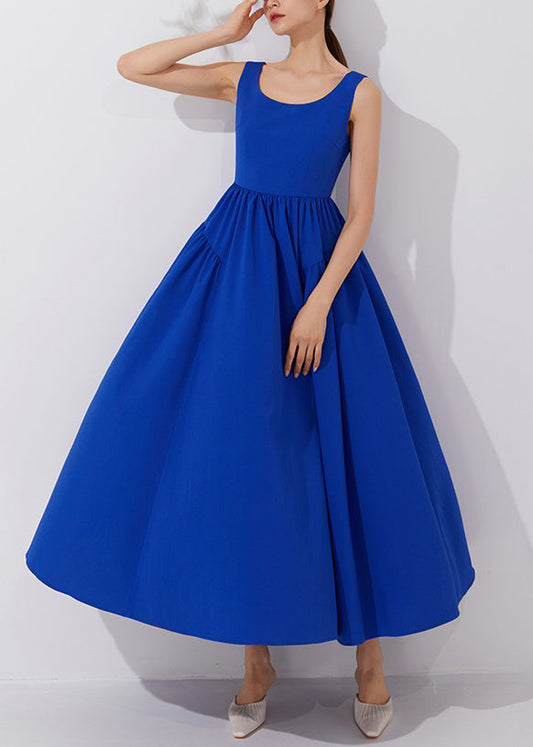 Elegant Klein Blue Solid High Waist Dress Sleeveless AM1021 Genistyle Shop