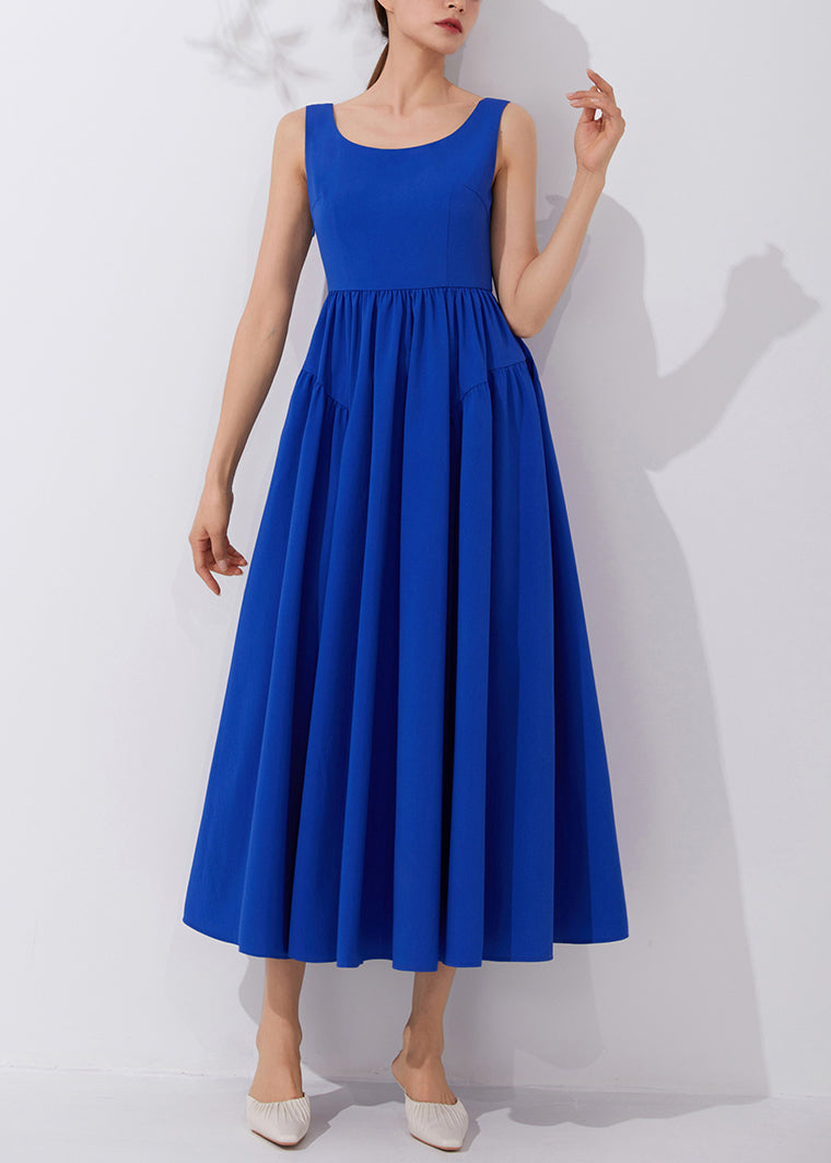 Elegant Klein Blue Solid High Waist Dress Sleeveless AM1021 Genistyle Shop