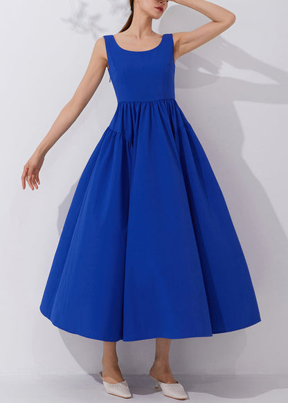 Elegant Klein Blue Solid High Waist Dress Sleeveless AM1021 Genistyle Shop