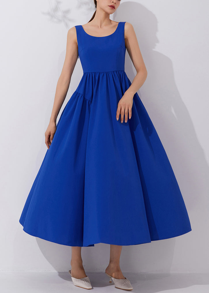 Elegant Klein Blue Solid High Waist Dress Sleeveless AM1021 Genistyle Shop