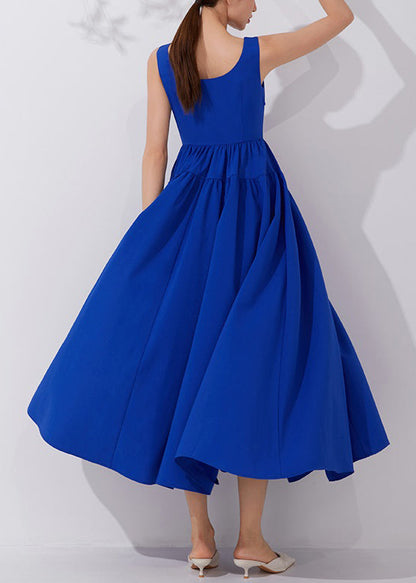 Elegant Klein Blue Solid High Waist Dress Sleeveless AM1021 Genistyle Shop