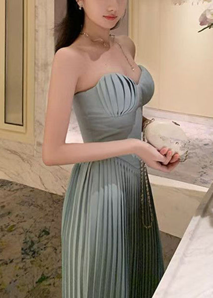 Wrinkled Shoulder Solid Light Cold Cotton Elegant Blue Party FashionChic