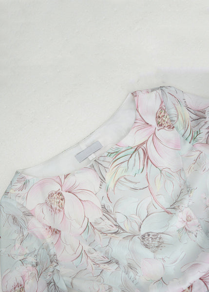 Elegant Light Blue Print Wrinkled Chiffon Ankle Dress Fall AM1030 Genistyle Shop