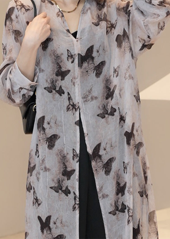 Elegant Light Brown V Neck Print Long Cardigan Summer UU1002 SH-LF-CDG240526