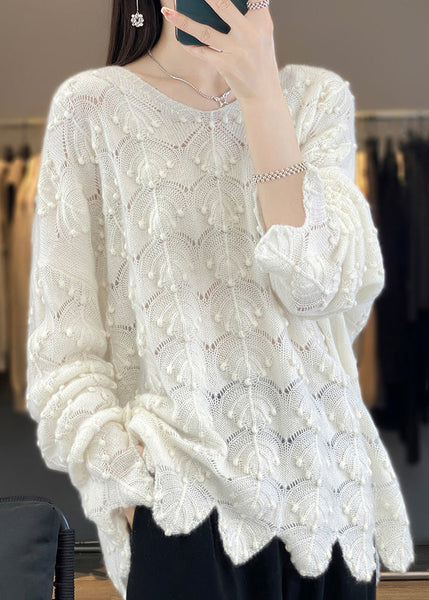 Elegant Light Camel V Neck Hollow Out Woolen Knit Sweaters Fall AB1050 Genistyle Shop