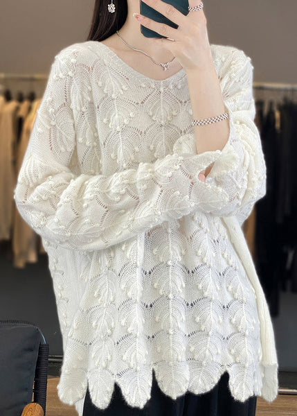 Elegant Light Camel V Neck Hollow Out Woolen Knit Sweaters Fall AB1050 Genistyle Shop