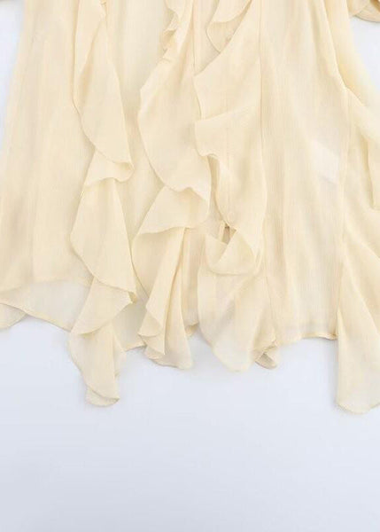 UPF Ruffles 50+ Yellow Light Summer Chiffon Elegant Shirt FashionChic