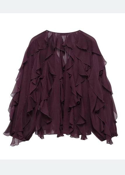 UPF Ruffles 50+ Yellow Light Summer Chiffon Elegant Shirt FashionChic