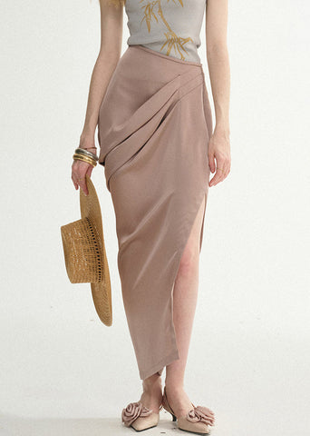 Side Lotus Skirts Open Summer Silk Root Wrinkled Starch Elegant FashionChic