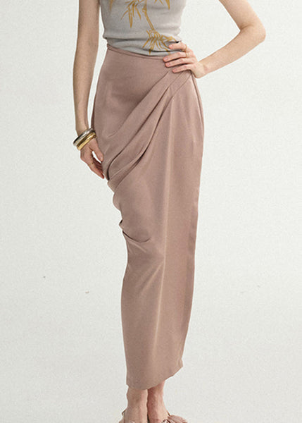 Side Lotus Skirts Open Summer Silk Root Wrinkled Starch Elegant FashionChic