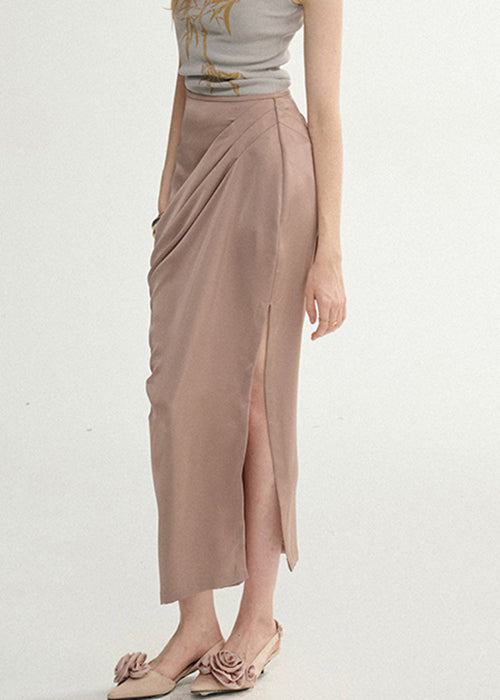 Side Lotus Skirts Open Summer Silk Root Wrinkled Starch Elegant FashionChic