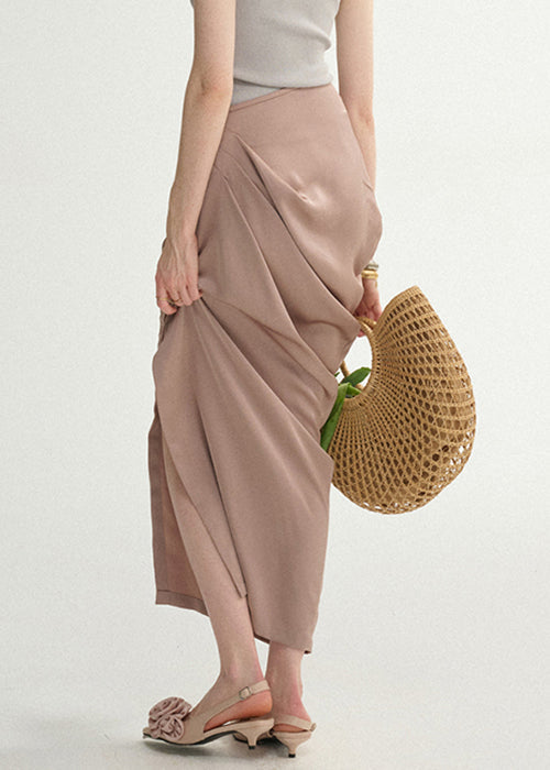 Side Lotus Skirts Open Summer Silk Root Wrinkled Starch Elegant FashionChic