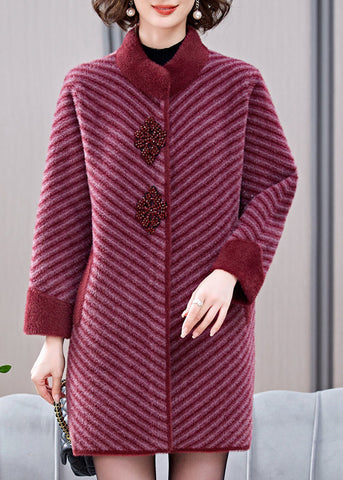 Elegant Mulberry Striped Patchwork Mink Velvet Coats Spring TA016