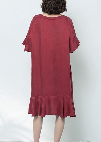 Elegant Mulberry V Neck Ruffled Patchwork Long Dress Summer GH1078 Ada Fashion