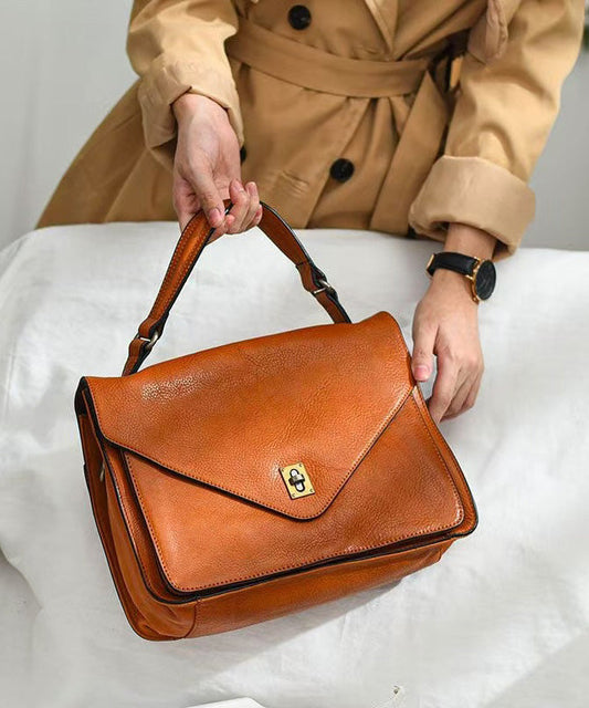 Tote Orange Solid Handbag Leather Elegant Durable FashionChic
