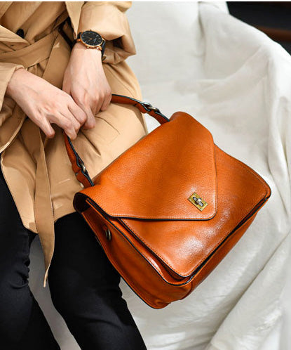 Tote Orange Solid Handbag Leather Elegant Durable FashionChic