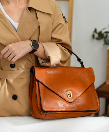 Tote Orange Solid Handbag Leather Elegant Durable FashionChic