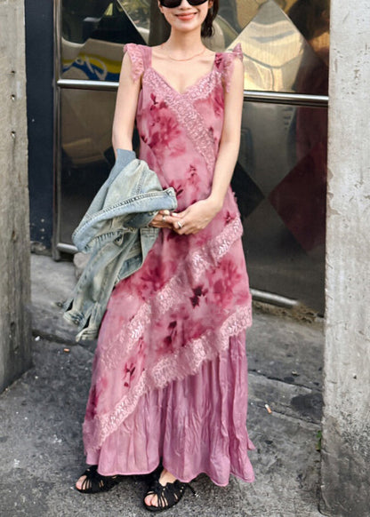 Elegant Orange V Neck Lace Patchwork Long Dresses Sleeveless XX049 SH-LF-SDL240611