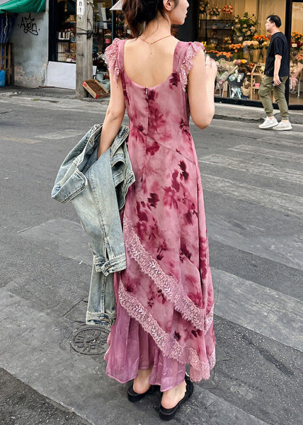 Elegant Orange V Neck Lace Patchwork Long Dresses Sleeveless XX049 SH-LF-SDL240611